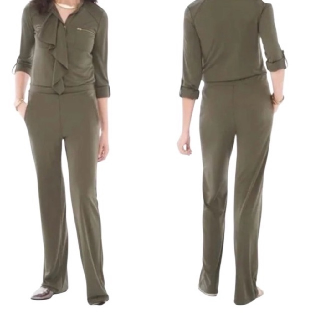 Chico's One Piece Ruffle Utility Jumpsuit Olive Green Chico’s 2 US Size Large 12